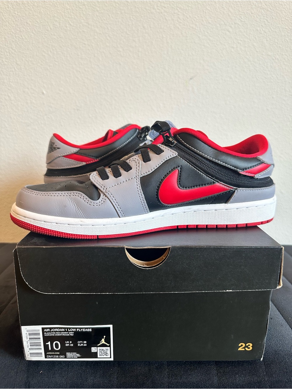Nike Air Jordan 1 Low FlyEase Gray Black Red Sneakers